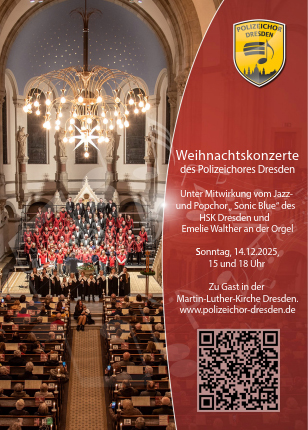 Flyer zu den zwei Weihnachtskonzerten des Polizeichores Dresden 2025